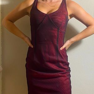 Express deep red midi Christmas / Holiday / Winter dress with snowflakes